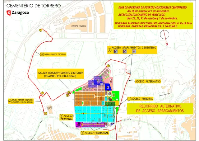 Mapa de accesos al cementerio de Torrero