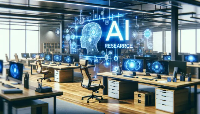 Imagen de una oficina de investigación de IA generada por inteligencia artificial