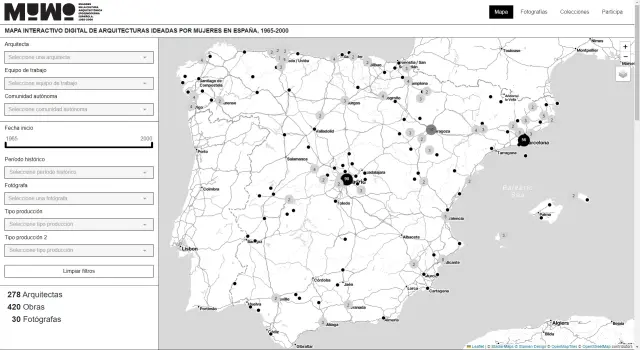 El mapa interactivo de las obras de arquitectas españolas (1965-2000).