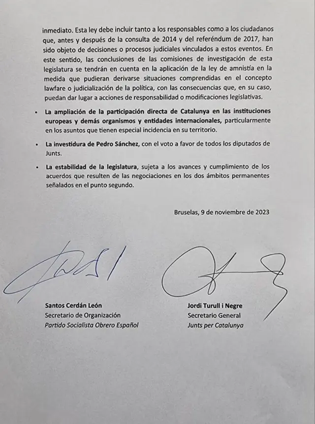 Documento suscrito por PSOE  y Junts.