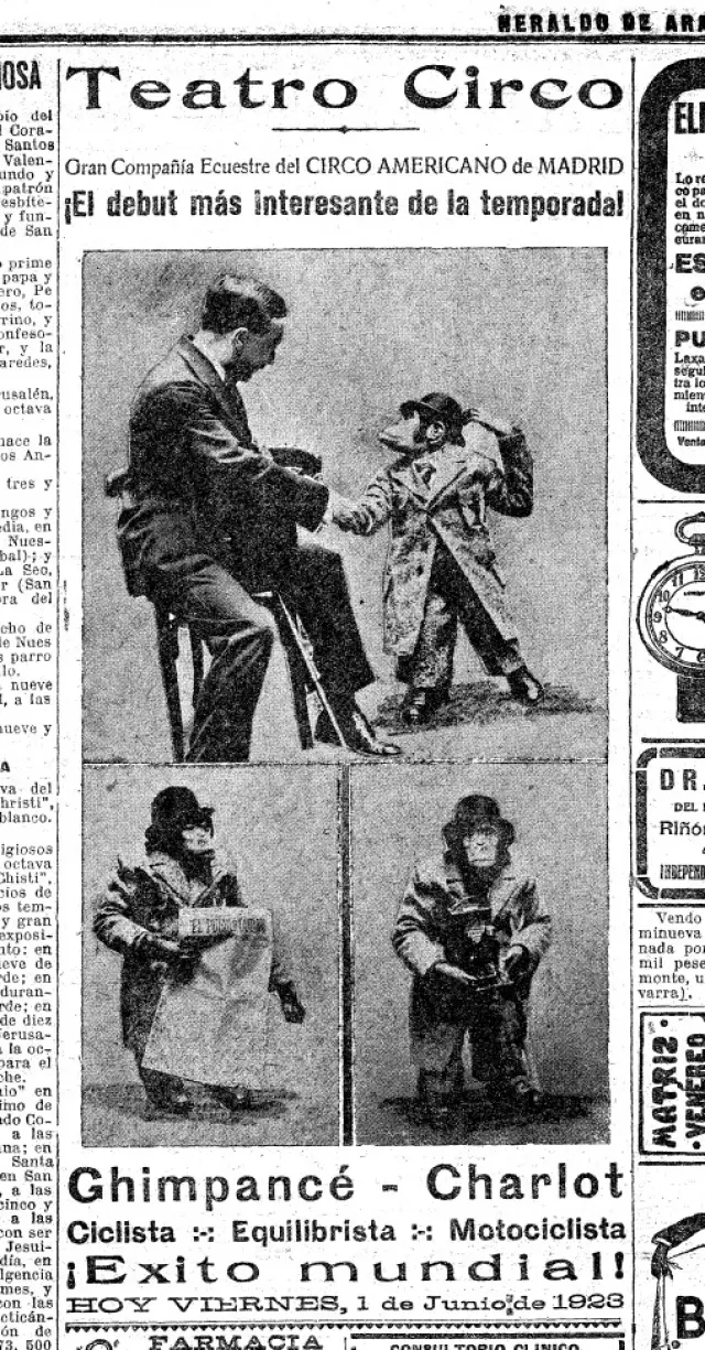 El anuncio del circo aparecido en el Heraldo del 1 de junio de 1923.