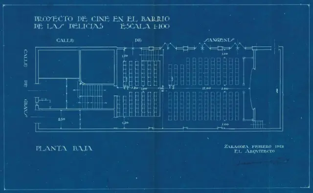 El alzado del Cine Delicias, según la propuesta de Teodoro Ríos en 1922.