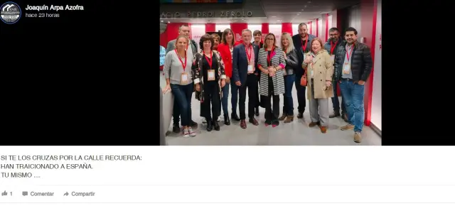 Imagen de la cuenta de Facebook desde la que se ha amenazado a miembros del PSOE aragonés.