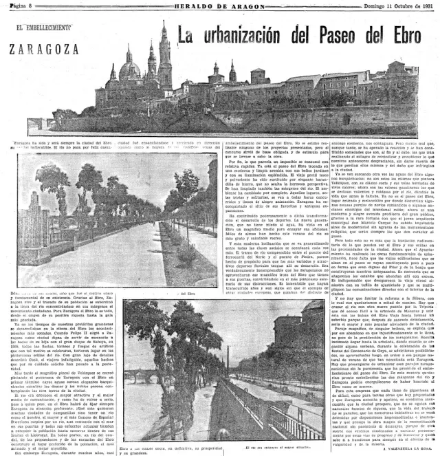 Página del especial del Pilar de 1931 en el que se ahonda sobre la reforma de la ribera.