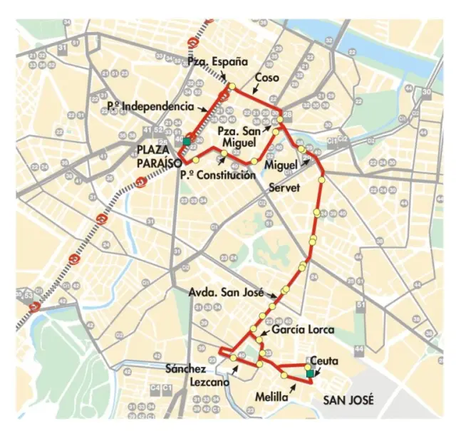 Itinerario del autobús autónomo de Zaragoza