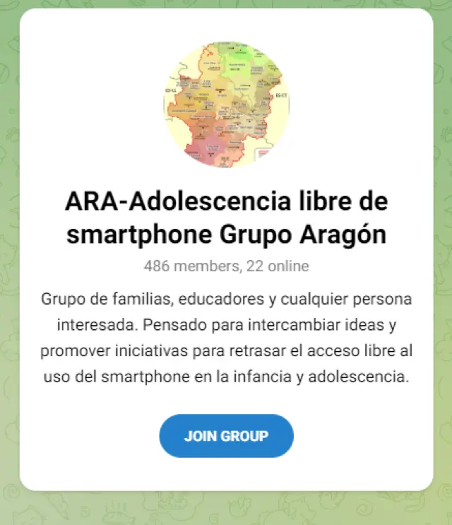 Grupo de Telegram aragonés 'Adolescencia libre de smartphones'.