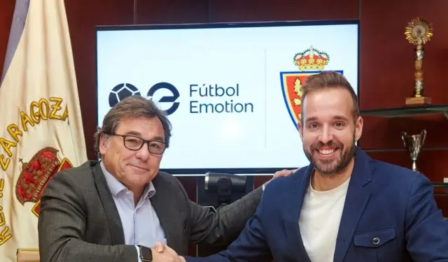Raúl Sanllehí, director general del Real Zaragoza, y Carlos Sánchez Broto, CEO de Fútbol Emotion.