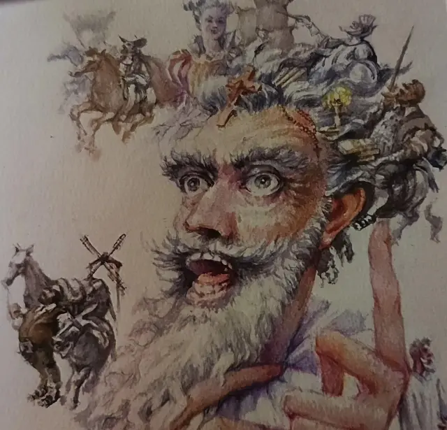 Detalle de la portada de Ricardo Lamenca: retrato de don Quijote de la Mancha.