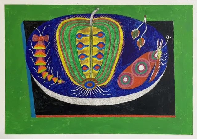 'Cuenco de frutos e insectos', otra pieza del ilustrador y pintor zaragozano.