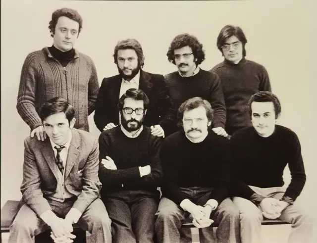 El grupo Azuda-40. Abajo: Pascual Blanco, Vicente Dolader, Natalio Bayo y Antonio Fortún. Arriba: José Ignacio Baqué, José Luis Lasala, José Luis Cano y Pedro Giralt.