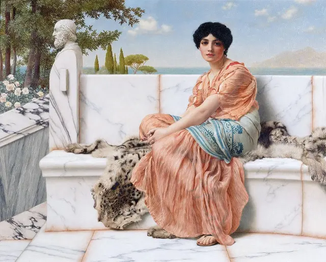Retrato ideal de Safo de Lesbos, la gran poeta griega.