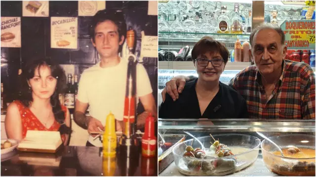 Enrique Villena y Anabel Cuairán, cuando empezaron y en la actualidad, en el Bar Génesis.