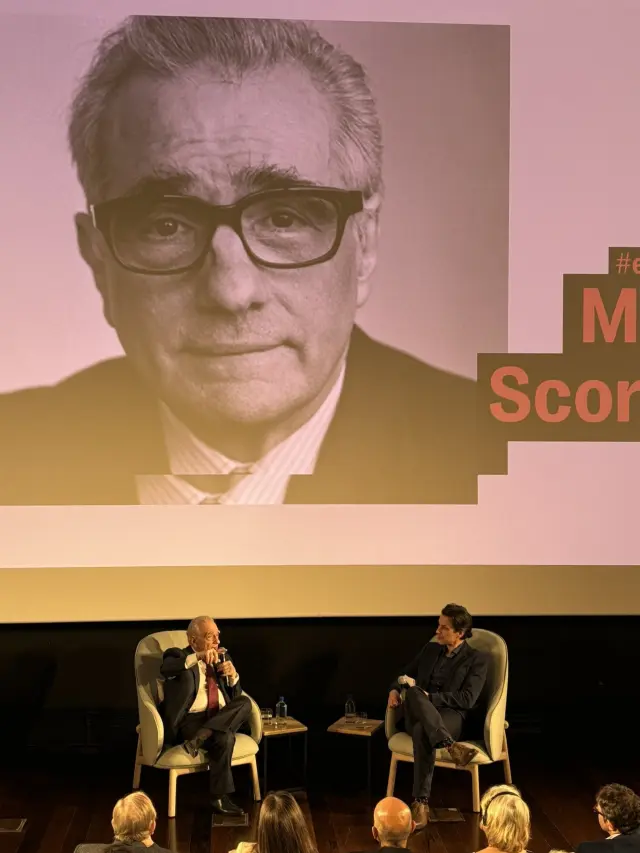Martin Scorsese, este viernes en la Academia del Cine sobre 'Los Asesinos de la Luna'.