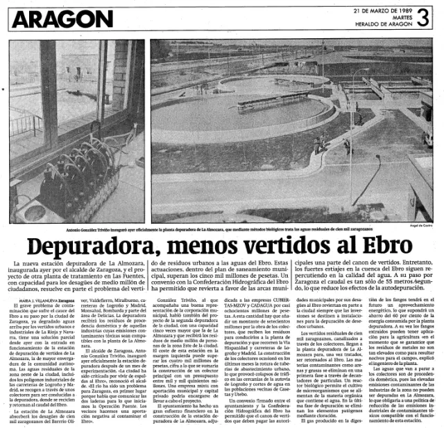 El 20 de marzo de 1989 se inauguraba la depuradora de La Almozara, que cumple 35 años.