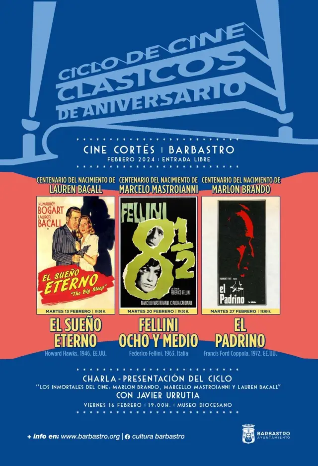 El cartel de cine clásico que anuncia tres películas en el cine Cortés.