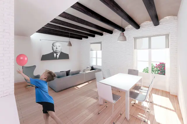 Recreación del interior de una vivienda de un edificio rehabilitado del Casco Histórico de Zaragoza.