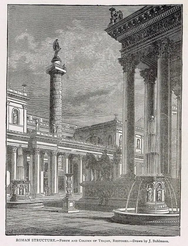 El Foro y la Columna de Trajano en un grabado de 1891.