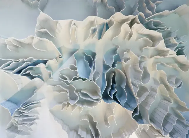 Una de las imágenes de la vídeo proyección de Javier Vallhonrat sobre el glaciar de la Maladeta.