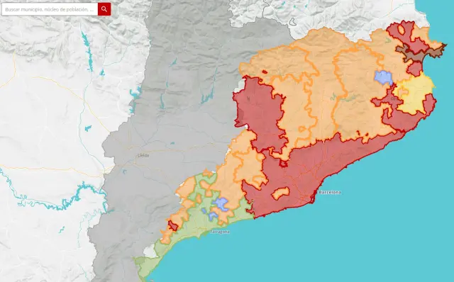 Mapa de la sequía en Cataluña.