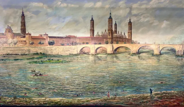 Uno de los cuadros más espectaculares de Domingo Sanz Azcona: su visión del Pilar y del Ebro.