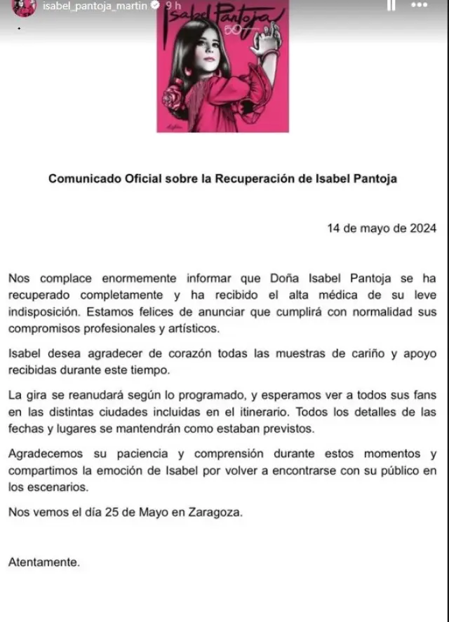 El comunicado de Isabel Pantoja.