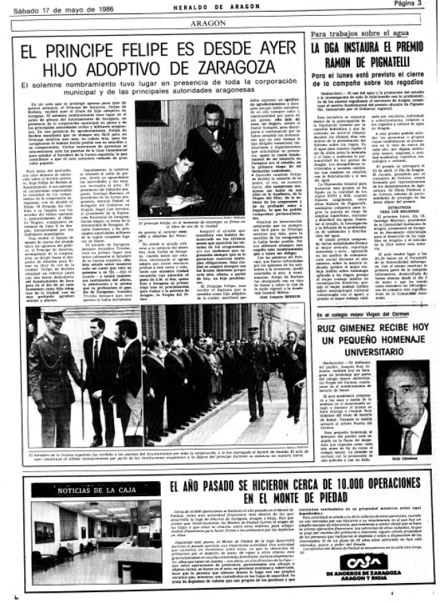 Con este artículo contaba HERALDO el nombramiento de hijo adoptivo de Zaragoza el 16 de mayo de 1986