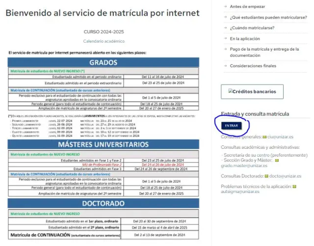 Matrícula por Internet en Unizar