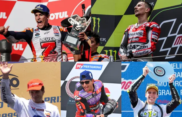 Marc Márquez, Jorge Lorenzo, Alex Crivillé, Jorge Martín y Joan Mir., campeones del mundo de MotoGP