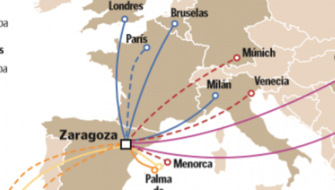 Oferta de las conexiones del aeropuerto de Zaragoza.