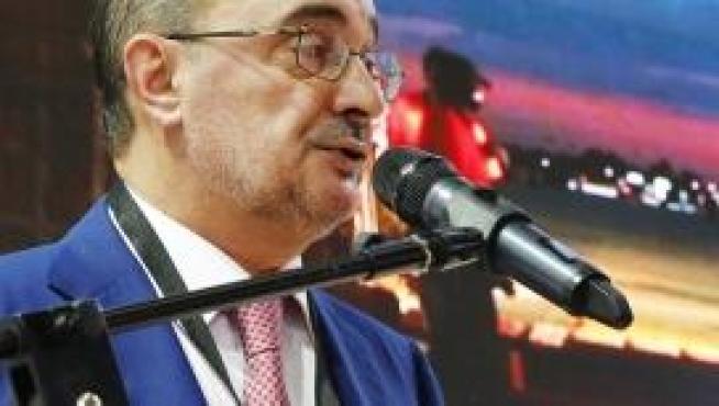 El presidente en funciones de Aragón, Javier Lambán, en el Salón Internacional de Logística
