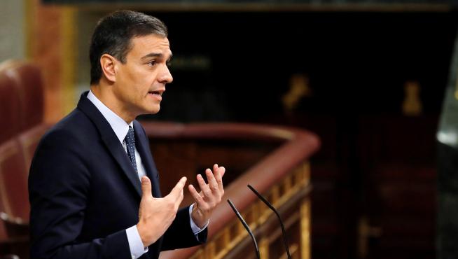 El presidente del Gobierno en funciones y candidato socialista, Pedro Sánchez, durante su intervención en la segunda jornada del debate de investidura este martes en el Congreso,