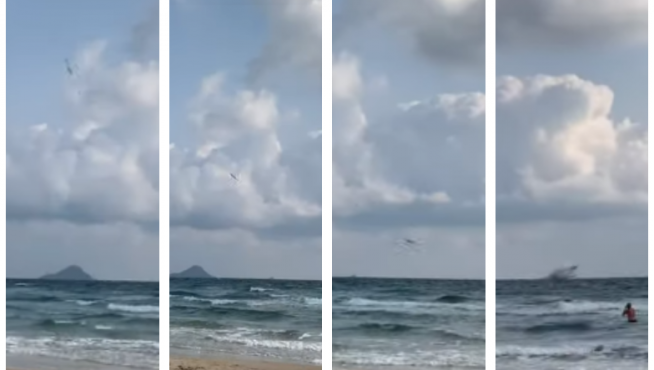 Imágenes extraídas de un vídeo en el que se puede ver como el avión se precipita en picado hacia el mar