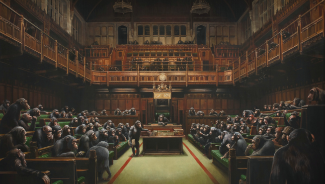 La obra de Banksy titulada 'Devolved Parliament'.