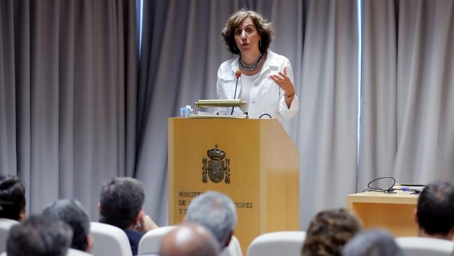 Irene Lozano, en su reunión del este lunes con diplomáticos acreditados en España.