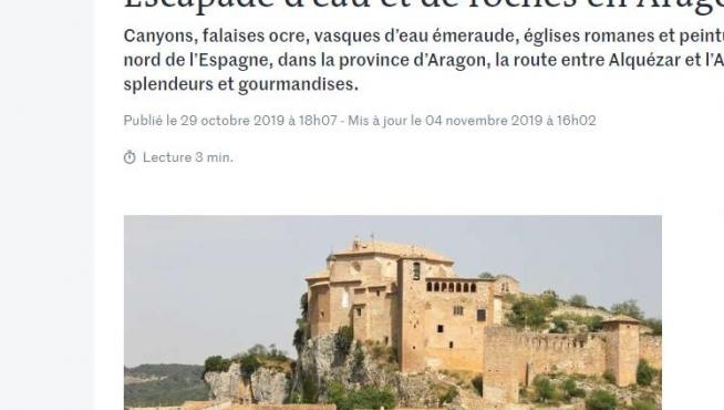 Artículo que 'Le Monde' dedica a una ruta entre Alquézar y Laspuña.