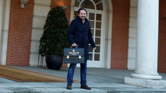 Pablo Iglesias, en la Moncloa, justo antes de su primer Consejo de Ministros.