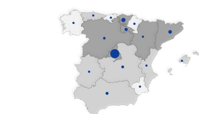 Mapa de España con el número de contagiados por coronavirus
