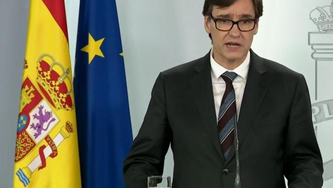El ministro de Sanidad, Salvador Illa, este sábado en rueda de prensa en la Moncloa.