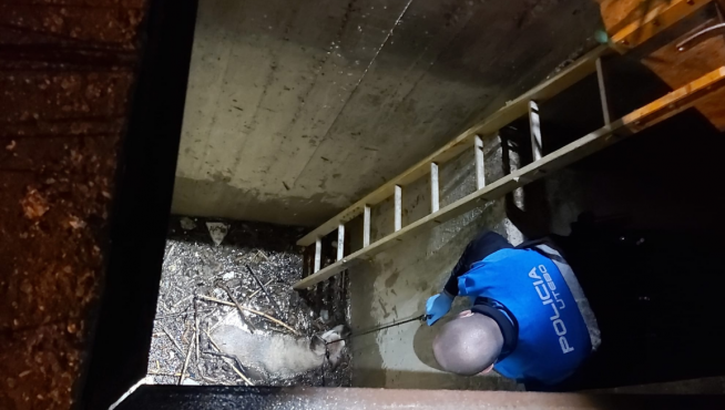 La Policía Local de Utebo y los bomberos rescatan a un perro que había caído en una acequia en Utebo