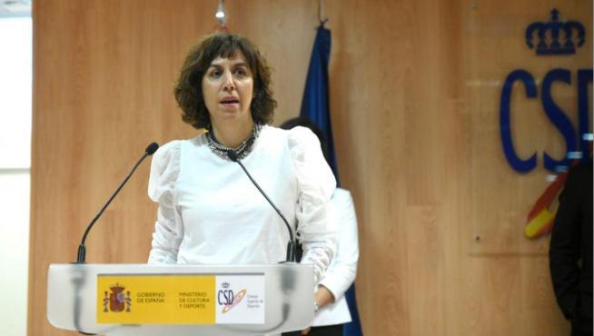 Irene Lozano, presidenta del Consejo Superior de Deportes, en una rueda de prensa en el Ministerio de Cultura y Deporte.