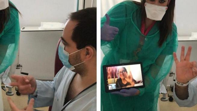 Una videoconferencia de un paciente con covid a través del lenguaje de signos.