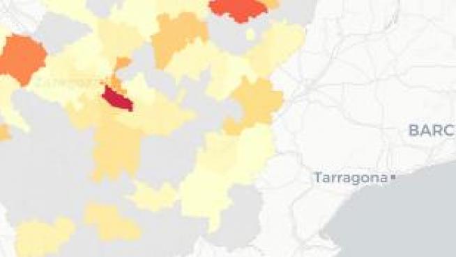 Mapa de Aragón con los últimos casos de coronavirus.