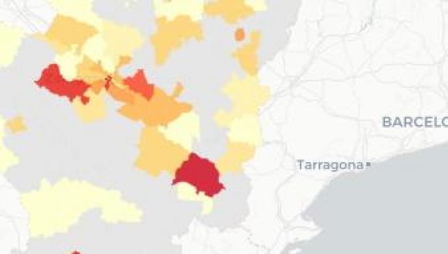 Mapa de Aragón con los nuevos casos de coronavirus registrados en las últimas 24 horas