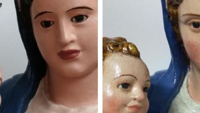 La imagen de la Virgen de la Paz, antes y después de ser restaurada.