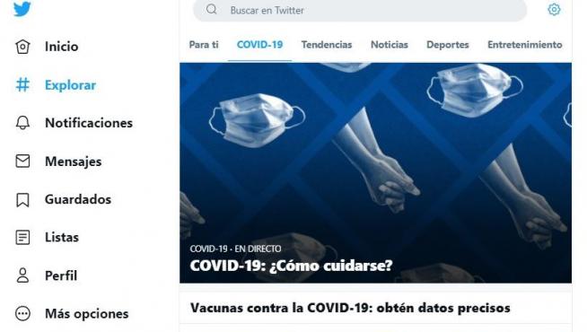 Información sobre la covid en la página de Twitter España