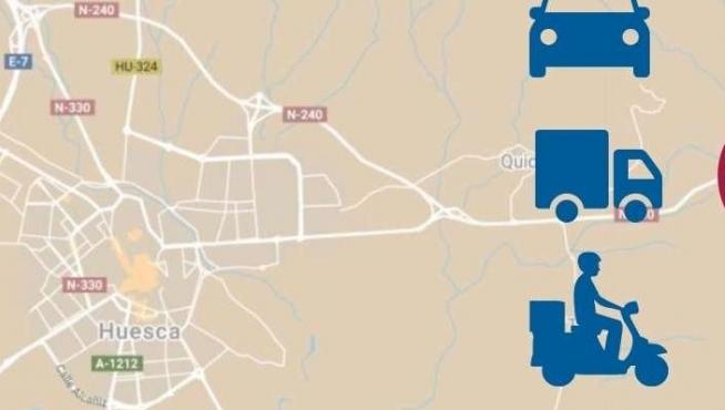 Mapa con el radar de Huesca que más multa en Aragón.