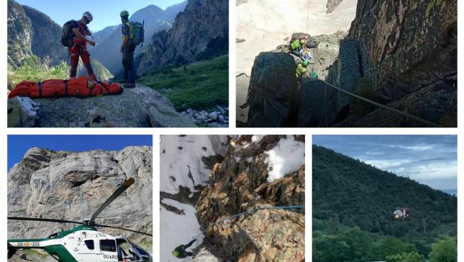 Combo de imágenes de varios rescates en el Pirineo