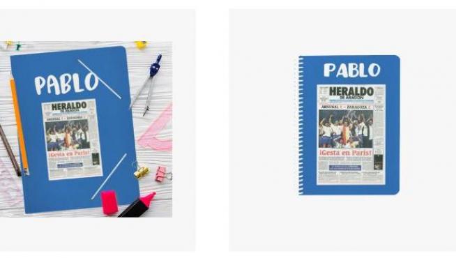 Carpeta y cuadernos personalizados, en tienda Heraldo.