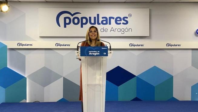 La secretaria general del PP en Aragón, Ana Alós, durante la rueda de prensa.