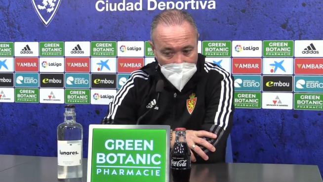 Juan Ignacio Martínez 'Jim', el entrenador del Real Zaragoza, en la rueda de prensa telemática de este viernes desde la Ciudad Deportiva.
